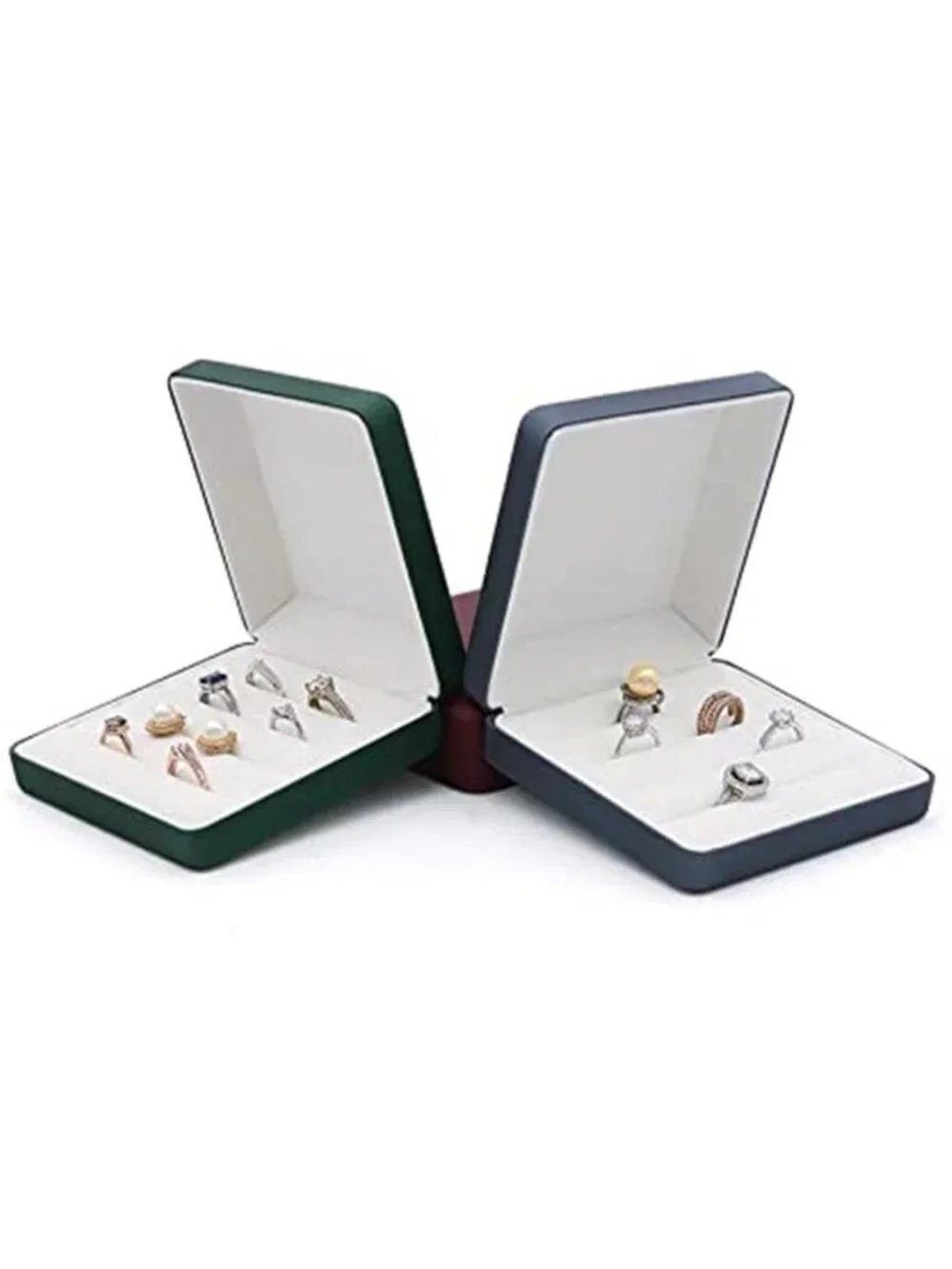 Green Faux Leather Ring Organizer Box Travel Jewelry Holder Storage Tray Women